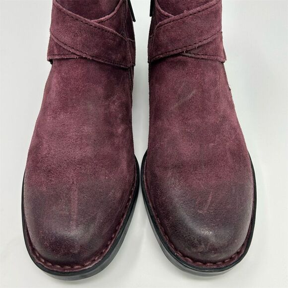 Born Women's Burgundy Red Purple Suede Ankle Boots Size 8M Boho Casual Buckle - Picture 7 of 14